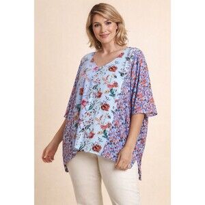 Umgee Floral Patchwork Kimono Top Boho Dolman Sleeve Oversized M